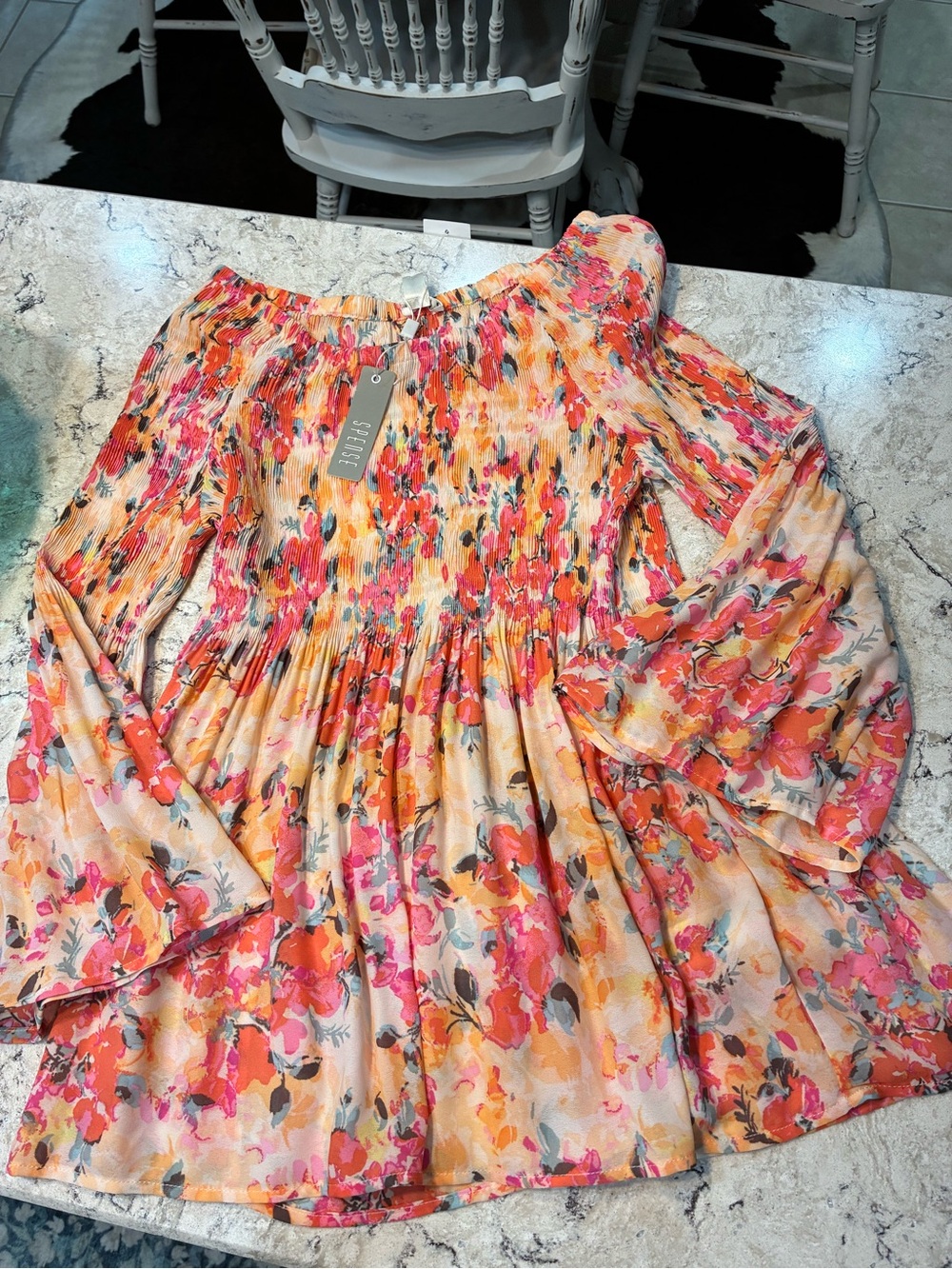 Spense NWT Multicolor Floral Pleated Skirt with Orange and Pink Medium